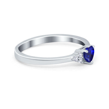 Engagement Heart Promise Ring Round Simulated Blue Sapphire CZ 925 Sterling Silver